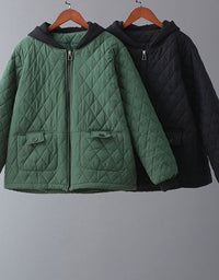 Women's Casual Diamond Pattern Hoodie Quilted Coat