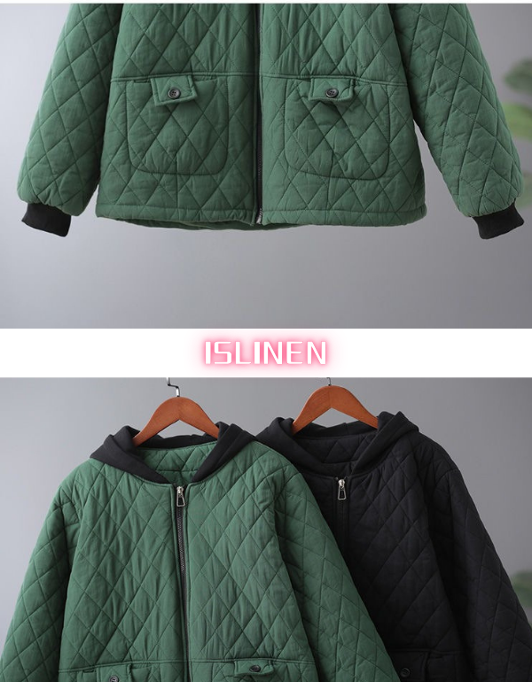 Women's Casual Diamond Pattern Hoodie Quilted Coat