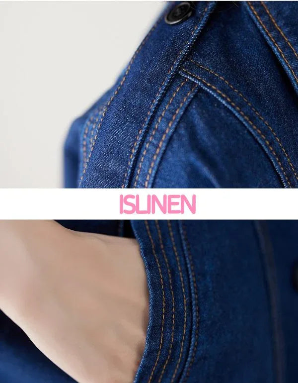 Women’s Casual Double Breasted Denim Jacket - Islinen