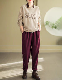 Women’s Casual Fleece Cat Embroidered Sweatshirt