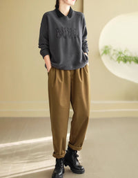 Women’s Casual Fleece Cat Embroidered Sweatshirt