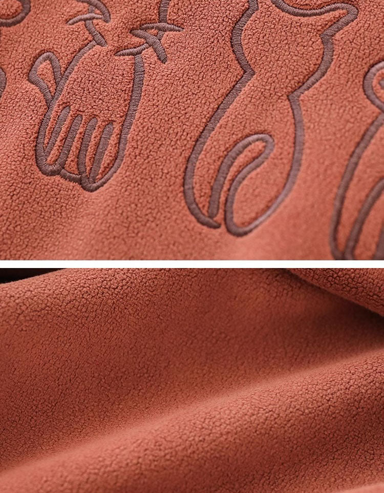 Women’s Casual Fleece Cat Embroidered Sweatshirt