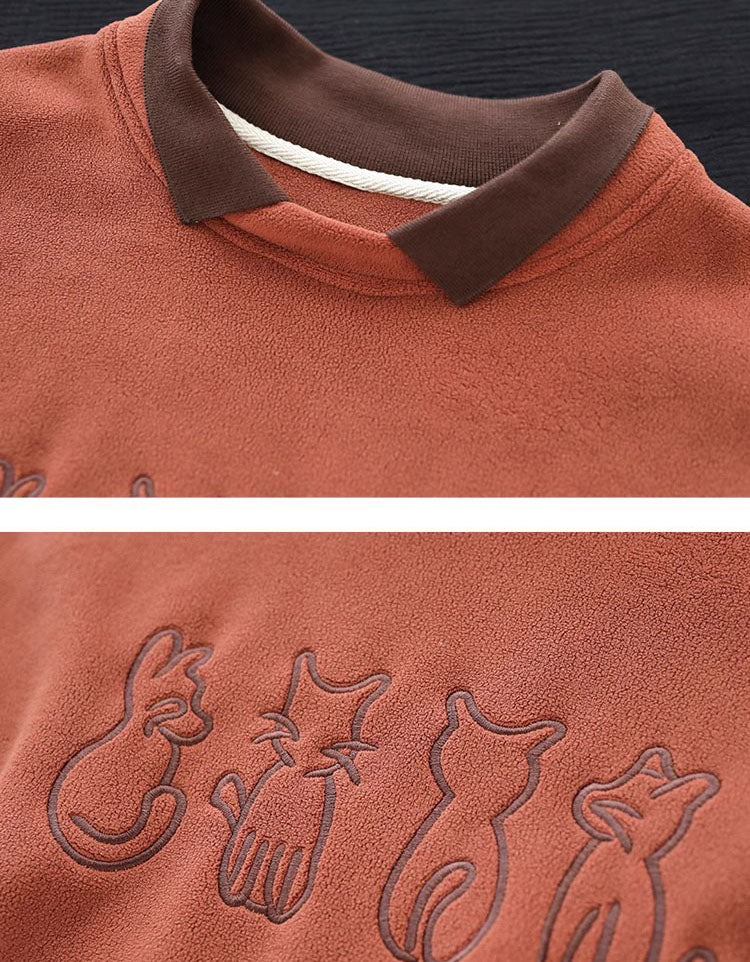 Women’s Casual Fleece Cat Embroidered Sweatshirt