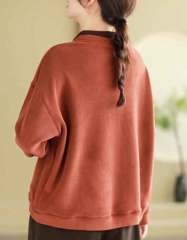 Women’s Casual Fleece Cat Embroidered Sweatshirt