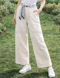 Women’s high-waisted wide leg pants with scarf belt detail beige