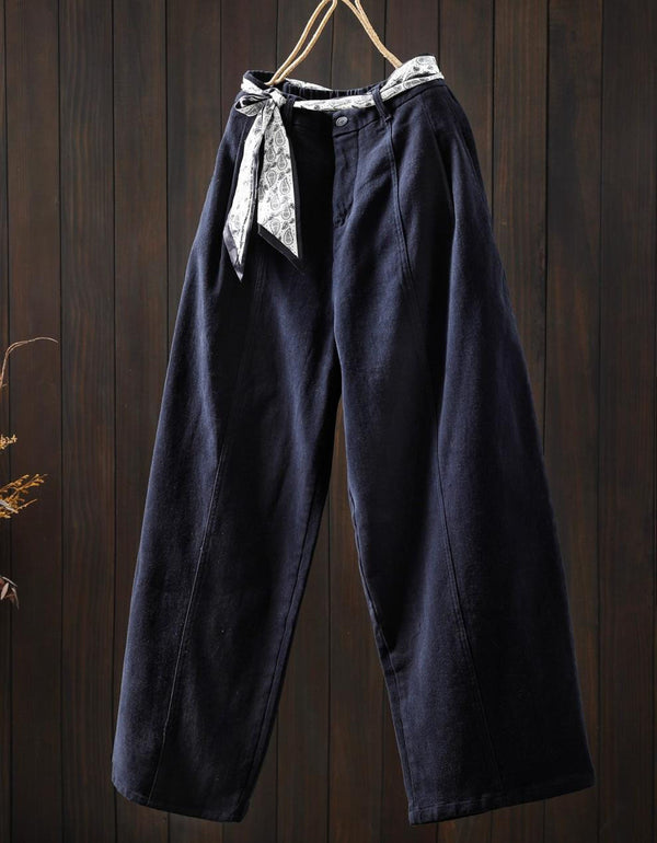 Boho chic wide leg pants with scarf tie for women navy