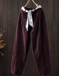 Boho chic wide leg pants with scarf tie for women wine red