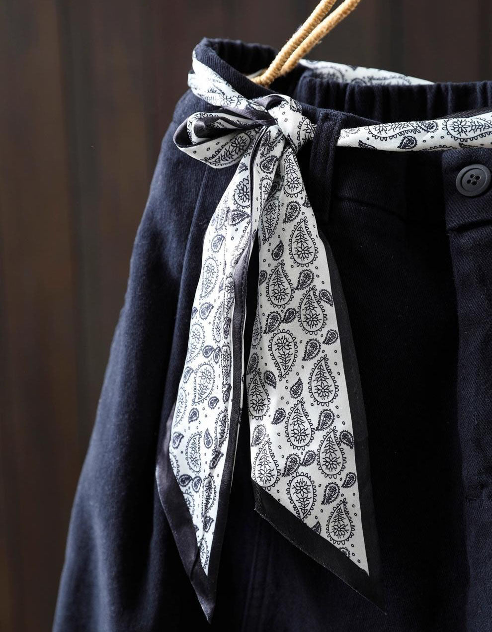 Relaxed fit high waisted wide leg pants with scarf belt