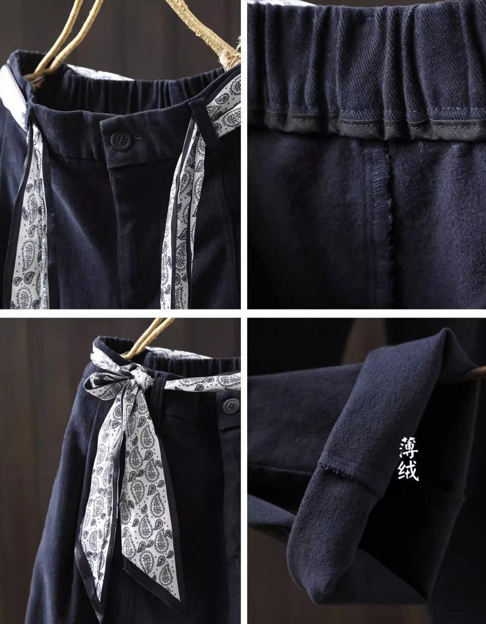 Scarf belt tied on women’s high waisted pants