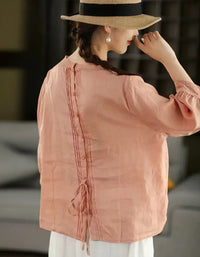 Women’s Casual Floral Embroidered Linen Blouse - Islinen