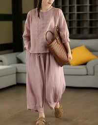 Women’s Casual Floral Embroidered Linen Blouse - Islinen