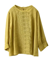 Women’s Casual Floral Embroidered Linen Blouse - Islinen