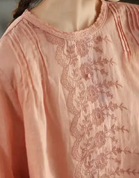 Women’s Casual Floral Embroidered Linen Blouse - Islinen