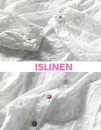 Close-up of comfortable and breathable white linen shirt for women