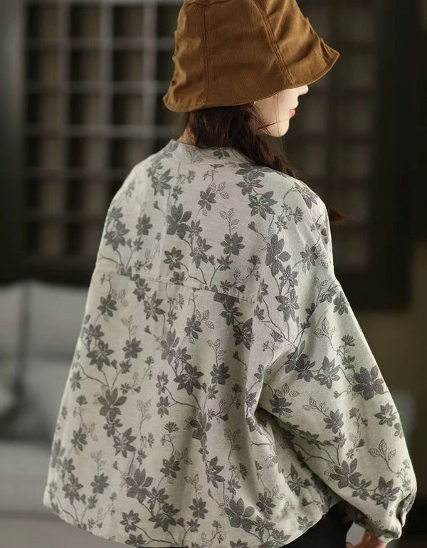Lightweight floral print linen jacket for women casual wear