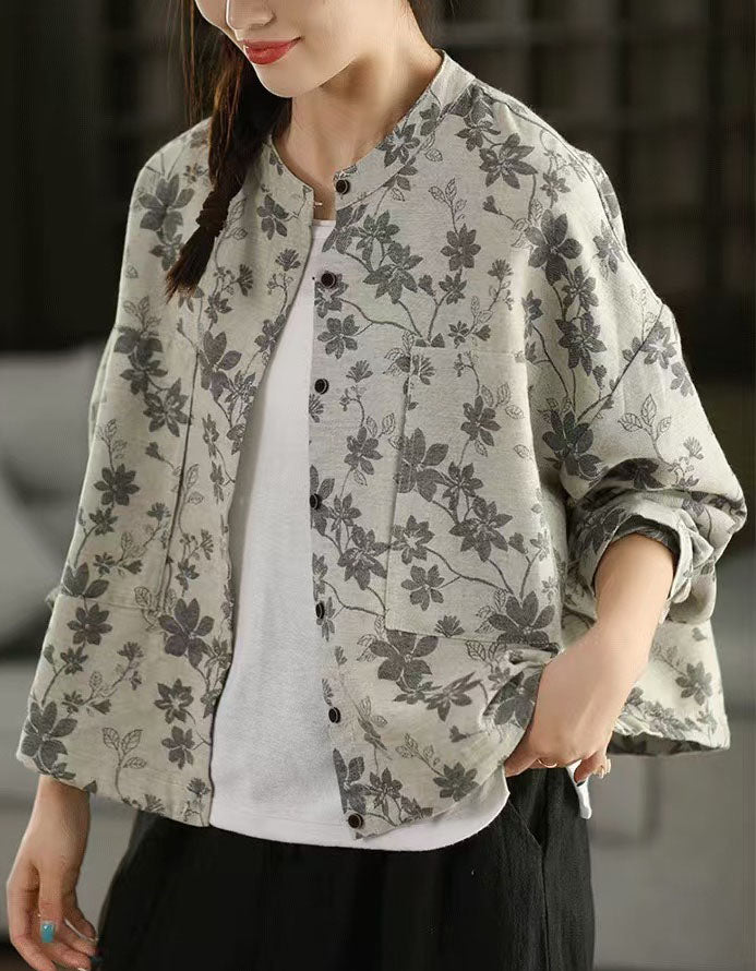 Boho style floral linen cotton jacket side view