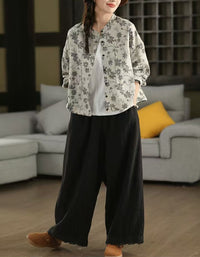 Breathable floral linen jacket with relaxed fit