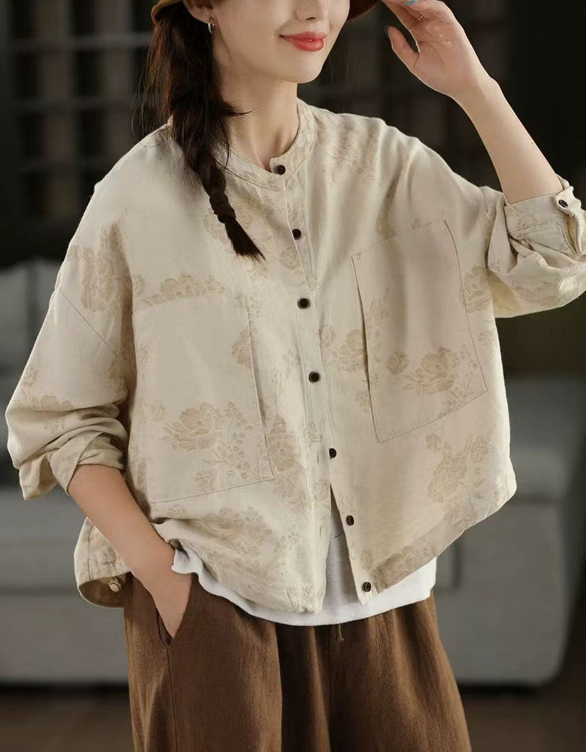 Linen color lightweight floral print linen jacket for women casual wear