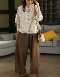 Front view of linen color lightweight floral print linen jacket for women casual wear