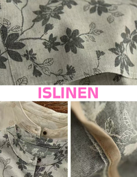 Vintage inspired women’s floral linen jacket close-up