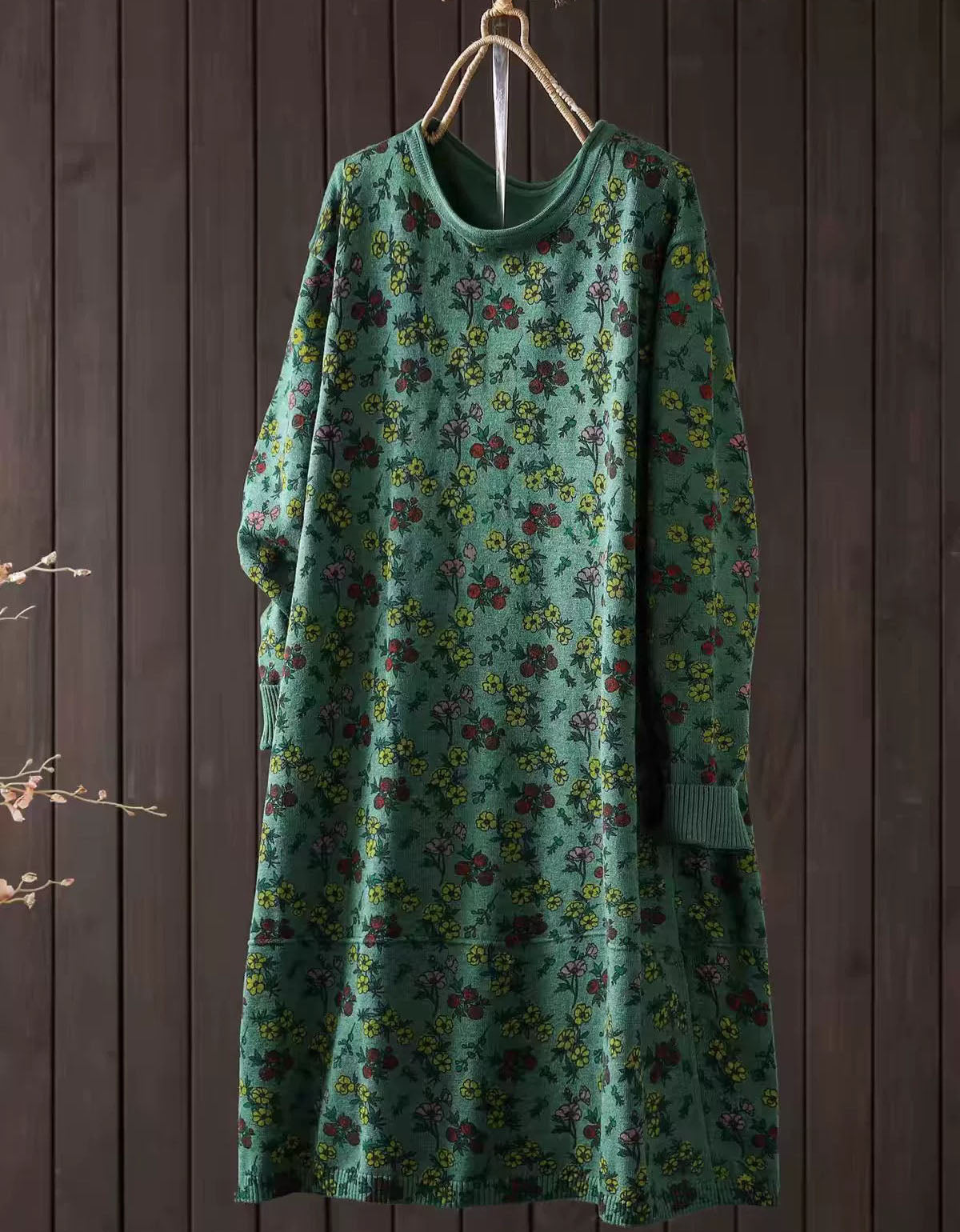 Long Sleeve Floral Sweater Dress – Women’s Casual