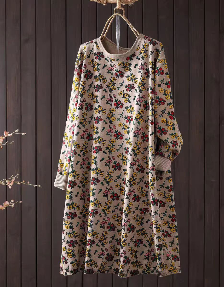 Floral Print Knit Sweater Dress for Women – Casual