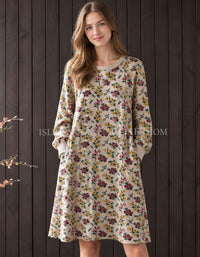 Floral Knit Sweater Dress – Long Sleeve Casual Style