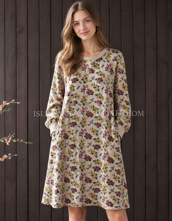 Floral Knit Sweater Dress – Long Sleeve Casual Style