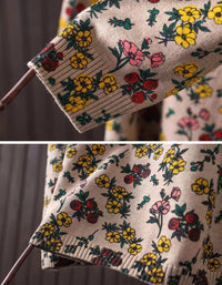 Floral print and ribbed cuff detail on knit sweater dress