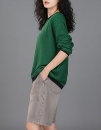 Women’s Vintage Green Knit Sweater With Button Detail