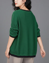 Women’s Green Button Front Knit Sweater Casual Pullover