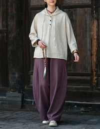 Women wearing breathable linen hoodie top outdoor style