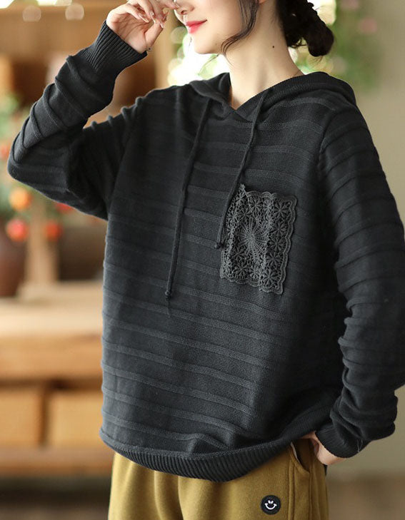 Women’s Casual Lace Pocket Sweater Hoodie
