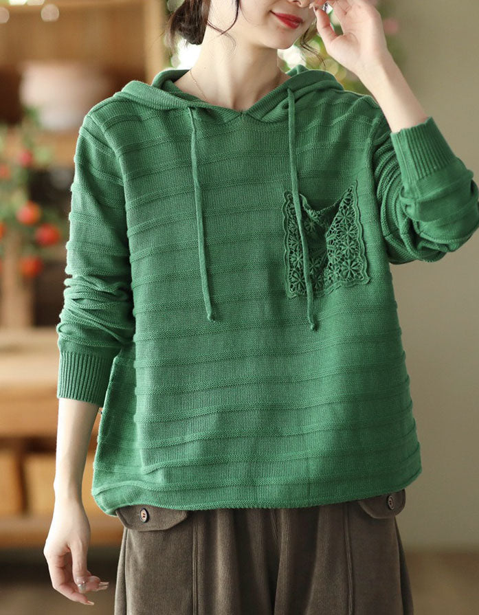Women’s Casual Lace Pocket Sweater Hoodie
