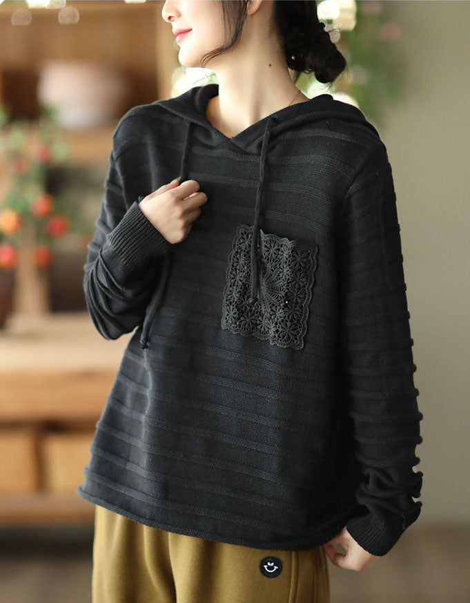 Women’s Casual Lace Pocket Sweater Hoodie