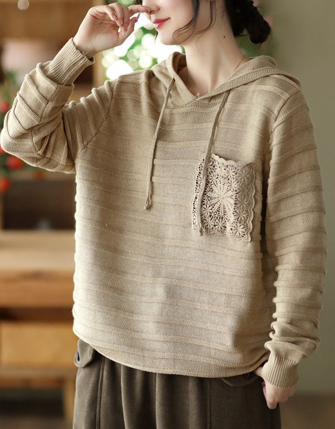 Women’s Casual Lace Pocket Sweater Hoodie