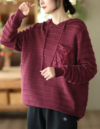 Women’s Casual Lace Pocket Sweater Hoodie