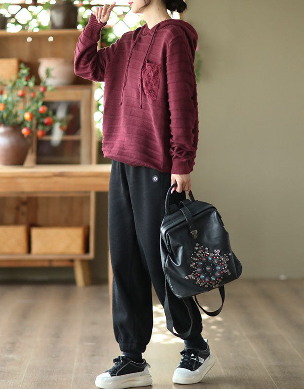 Women’s Casual Lace Pocket Sweater Hoodie