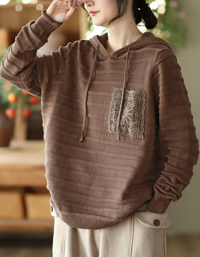 Women’s Casual Lace Pocket Sweater Hoodie