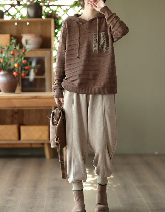 Women’s Casual Lace Pocket Sweater Hoodie