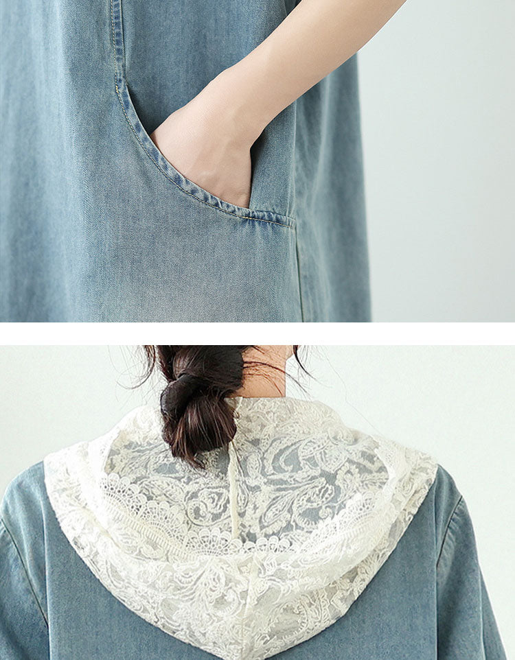 Close-up soft washed denim dress for everyday wear