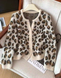 Women’s Casual Leopard Pattern Knit Sweater Cardigan