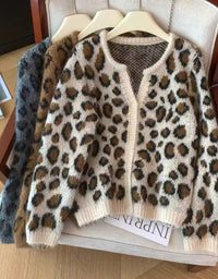 Women’s Casual Leopard Pattern Knit Sweater Cardigan