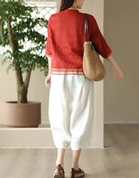 Women’s Casual Loose Embroidered Linen Blouse - Islinen