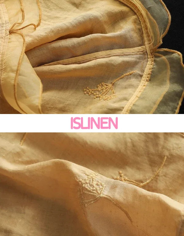 Women’s Casual Loose Embroidered Linen Blouse - Islinen