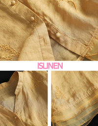 Women’s Casual Loose Embroidered Linen Blouse - Islinen