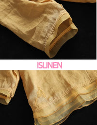 Women’s Casual Loose Embroidered Linen Blouse - Islinen