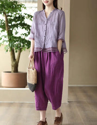 Women’s Casual Loose Embroidered Linen Blouse - Islinen