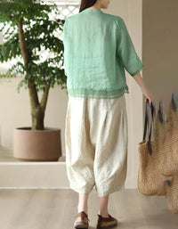 Women’s Casual Loose Embroidered Linen Blouse - Islinen