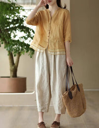 Women’s Casual Loose Embroidered Linen Blouse - Islinen